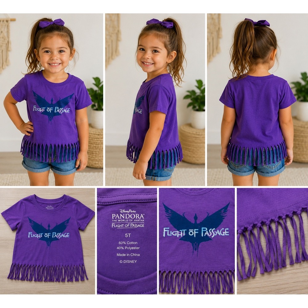 Disney Parks Avatar Pandora Flight of Passage Girls XXS Purple Fringe Shirt